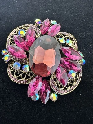 Broche prendedor de diamantes de imitación de cristal AB tono dorado vino púrpura joyería de moda regalo Foto 1 de 4