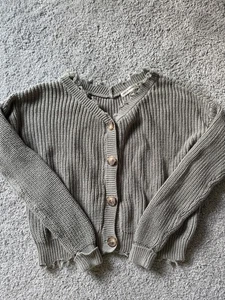 Anthropologie Moon & Madison Crochet Knit Sage Cropped Sweater Women’s Sz Small - Picture 1 of 6