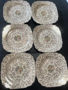 Vintage Set Of 6 Atlas China 22K Bread, Cake, Dessert Plates ~ 7” Floral - Picture 1 of 9