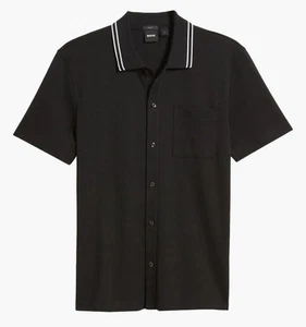 Boss Powell Tipped Short Sleeve Knit Button-Up Shirt Men’s Size L - Picture 1 of 13