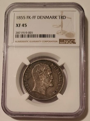 Denmark Frederik VII 1855 FK-FF Silver Rigsdaler XF45 NGC Toned - Image 1 of 4
