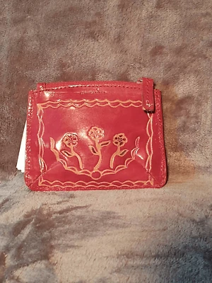 NWT Mundi Hand Painted Red Genuine Leather Sm Coin Purse Change Pouch Floral - Image 1 of 4