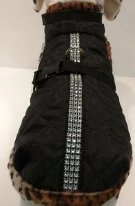 Wintermantel Stepp Leopard Chihuahua Glitzer Plüsch XS S M schwarz Hund warm - Bild 1 von 5