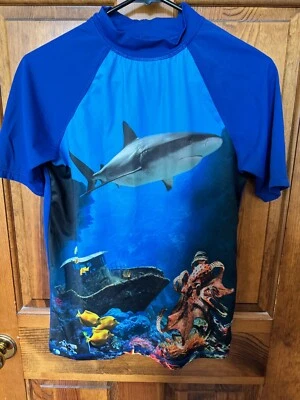Camisa de Natación Lands End Niños Grande 14-1 Azul Tiburón Gráfico Manga Corta Camisa Foto 1 de 4