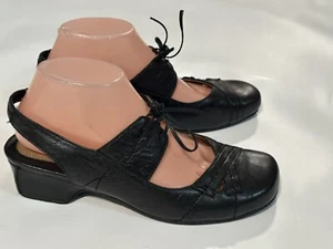 Josef Seibel Black Leather Mary Jane Size 8.5 -39 EU Sling Back Short Heel - Picture 1 of 8