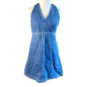 Jeanswest Halter Dress Women 8-10 Blue Denim Sleeveless Fit Flare 90s Y2K Retro - Picture 1 of 18