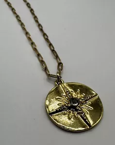 Wanderlust Compass Pendant Necklace Crystal Star Gold Tone Link Chain Travel - Picture 1 of 8