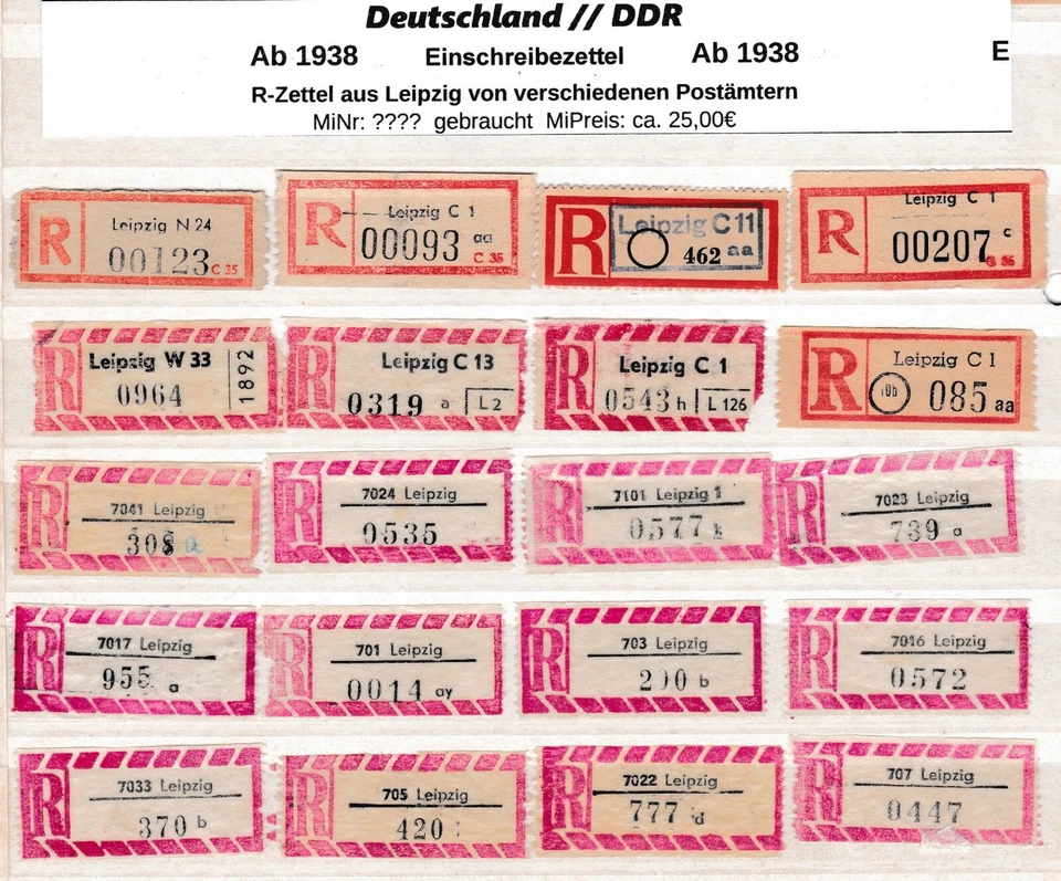 alte Einschreibezettel aus Leipzig Verschiedene Postämter - Bild 1 von 1