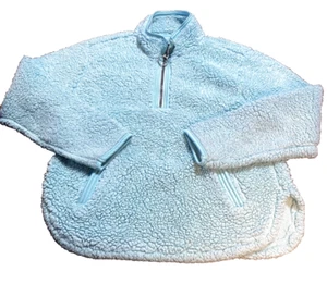 Cuddly Sherpa Zip Pull Over Fleece Jacket Blue Green Jade Piling Girl’s 14/16 - Picture 1 of 7