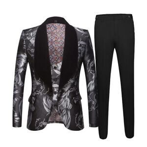 Men's Jacquard Suits Slim Fit 3 Pieces PaisleyJackets with Pant Vest for Wedding