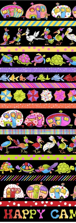 Loralie Happy Camper Fronteras de Tela Campamento PANEL PARCIAL Algodón 13"X44" Pieza Foto 1 de 1