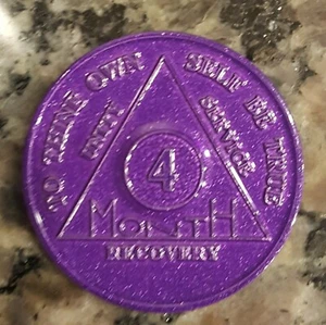 Recovery Mint Aluminum AA Meeting Chips - Newcomer Coins - 4 Months Purple - Picture 1 of 2