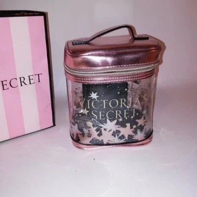 Victoria Secret Estuche de Viaje Bolsa de Maquillaje Bolso Pequeño Dorado Estrellas Transparente Ver a Través  Foto 1 de 4
