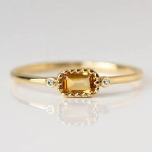 0.60 Ct Citrine & Lab Grown Diamond Birthday Bezel Ring 10k Solid Yellow Gold - Picture 1 of 3