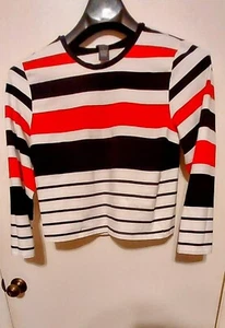 Chelsea & Theodore Red, White, Black Striped Tee SzL - Picture 1 of 7