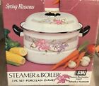 Vintage White Enamel Boiler & Steamer With Pink/purple Spring Blossoms ~ 7 Qts.