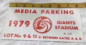 1979 Cosmos giants stadio media parcheggio auto finestrino parabrezza cartello pressa - Foto 1 di 2