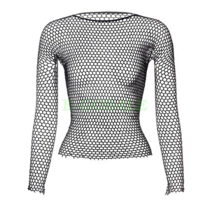Ladies Women Long Sleeve See Through Top Mesh Fishnet Sheer Top Tee T-Shirt Top - Picture 1 of 19