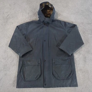 Vintage St Michael Wax Jacket Boys 13-14 Blue Country Coat Hooded Outdoor Farm - Picture 1 of 12