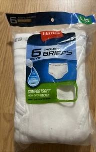 Hanes Boys White Tagless Briefs 1 Pack of 6 Underwear Sz Large (14-16) Soft NEW - Picture 1 of 4