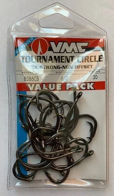 VMC 3X 8386CB Coastal Black Tournament Circle Hooks sz 6/0(Value Pack/20 Hooks)