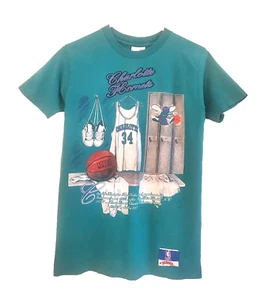 Vtg Charlotte Hornets Graphic T-Shirt Teal 1988 Nutmeg Mills Official NBA - Picture 1 of 10