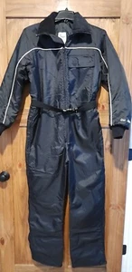 Vintage Sno Rider Snowsuit Mens Small Black One-Piece Belted Snowmobile Winter - Picture 1 of 16