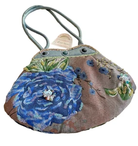MARY FRANCES Mullti-Color Embroidered Brocade Silk Fabric & Bead Purse - Picture 1 of 16
