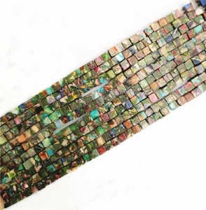 1 Strand 4x4mm Colorful Sea Sediment Jasper Cube Spacer Loose Beads 15.5" HH7619 - Picture 1 of 1