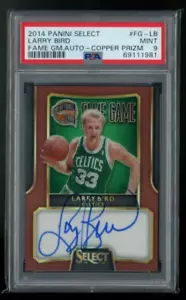 LARRY BIRD 2014 Panini Select Fame Gioco Cooper Prizm su Card Auto PSA 9 Pop 3 - Foto 1 di 6