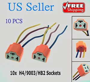 10x H4/9003/HB2 Female Pigtail Ceramic Headlight Connector/Plug/Adapter/Socket - Picture 1 of 4