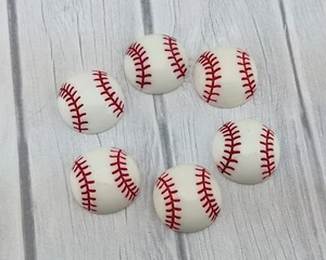 6 Pack- 25mm Baseball Resin Flatback, Baseball Embellishment, Hair Bow Center - Picture 1 of 1