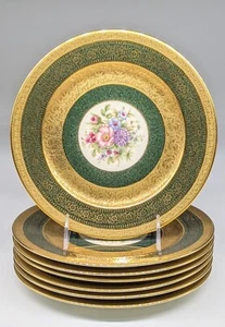 SET 7 Rosenthal #5900i Green Gold Encrusted Floral Salad plates GUMPS - Picture 1 of 7
