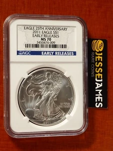 2011 $1 AMERICAN SILVER EAGLE NGC MS70 EARLY RELEASES BLUE LABEL - Picture 1 of 2
