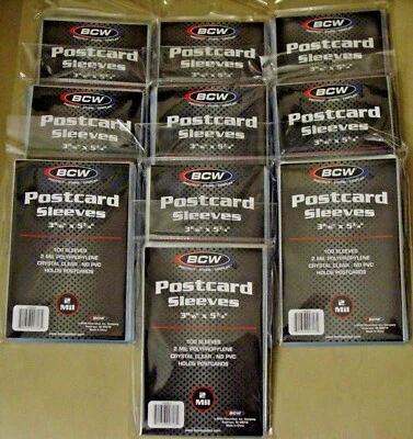 1000 BCW POSTCARD SLEEVES Archival Safe Bags 10 Pack@100 Acid Free Polypropylene - Image 1 of 2