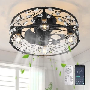 20in Caged Ceiling Fan with Light,Rustic Industrial Ceiling Fans with Lights ... - Picture 1 of 9