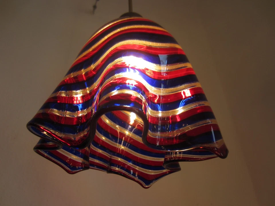 Zauberhafte Murano filigrana Fazzoletto Lampe Deckenlampe blau rot silber - Bild 1 von 4