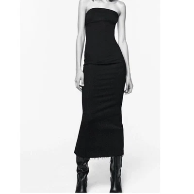 Zara ZW Denim Jean Strapless Black Midi Dress Size Small/Medium - Image 1 of 4