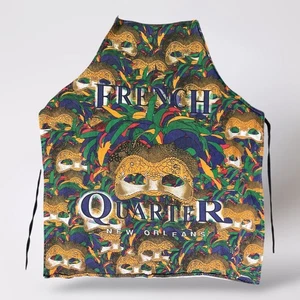 Vintage French Quarter New Orleans Mardi Gras Mask Apron Kitchen Decor 1990s - Picture 1 of 8