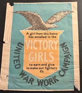 1917 WORLD WAR ONE WWI UNITED WAR WORK CAMPAIGN Window Flyer VICTORY GIRLS - Bild 1 von 3