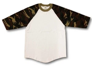 New Shaka Baseball Plain Shirt Raglan 3/4 Sleeve White Camo Camouflage White - Picture 1 of 3