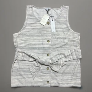 NWT Lucky Brand Sz. L Tank Top Stripe Button-down Sleeveless Tie Front Shirt - Picture 1 of 9