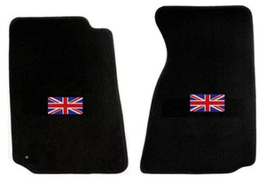 NEW! 1965 - 1967 Sunbeam Tiger, Alpine Black Floor Mats with Flag Logo Pair Set - Picture 1 of 6