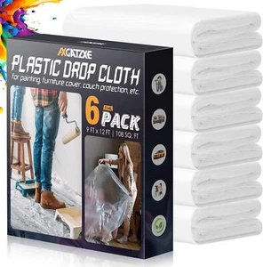 Plastic Drop Cloths (6-Pack) - Disposable Painter's Sheeting & Tarps for Paintin - Picture 1 of 16