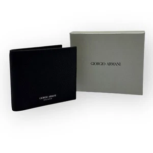 Auténtica billetera para hombre Giorgio Armani con logotipo impreso cuero texturizado negro doble pliegue - Imagen 1 de 13