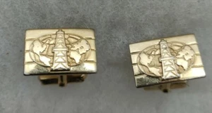 Vintage Anson Oil Well Oil Derrick Rectangular Cufflinks Gold Tone Set - Picture 1 of 7