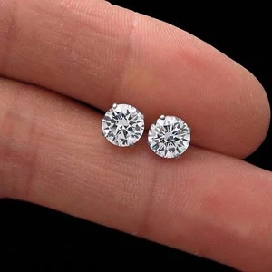2ct Round Simulated Diamond Earrings 14K White Gold Solitaire Screwback Studs - Picture 1 of 5