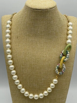 Alexis Bittar искусственной слоновой кости 13 мм жемчуг золотистый ткани ссылка ожерелье надпись 29» L - Изображение 1 из 2