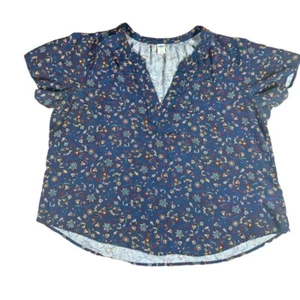 Camicetta donna floreale scollo V manica corta paisley blu navy vecchia extra large - Foto 1 di 6
