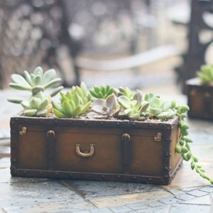 Decorative Garden Flower Resin Suitcase Retro Succulent Cactus Planter Pot - Picture 1 of 3